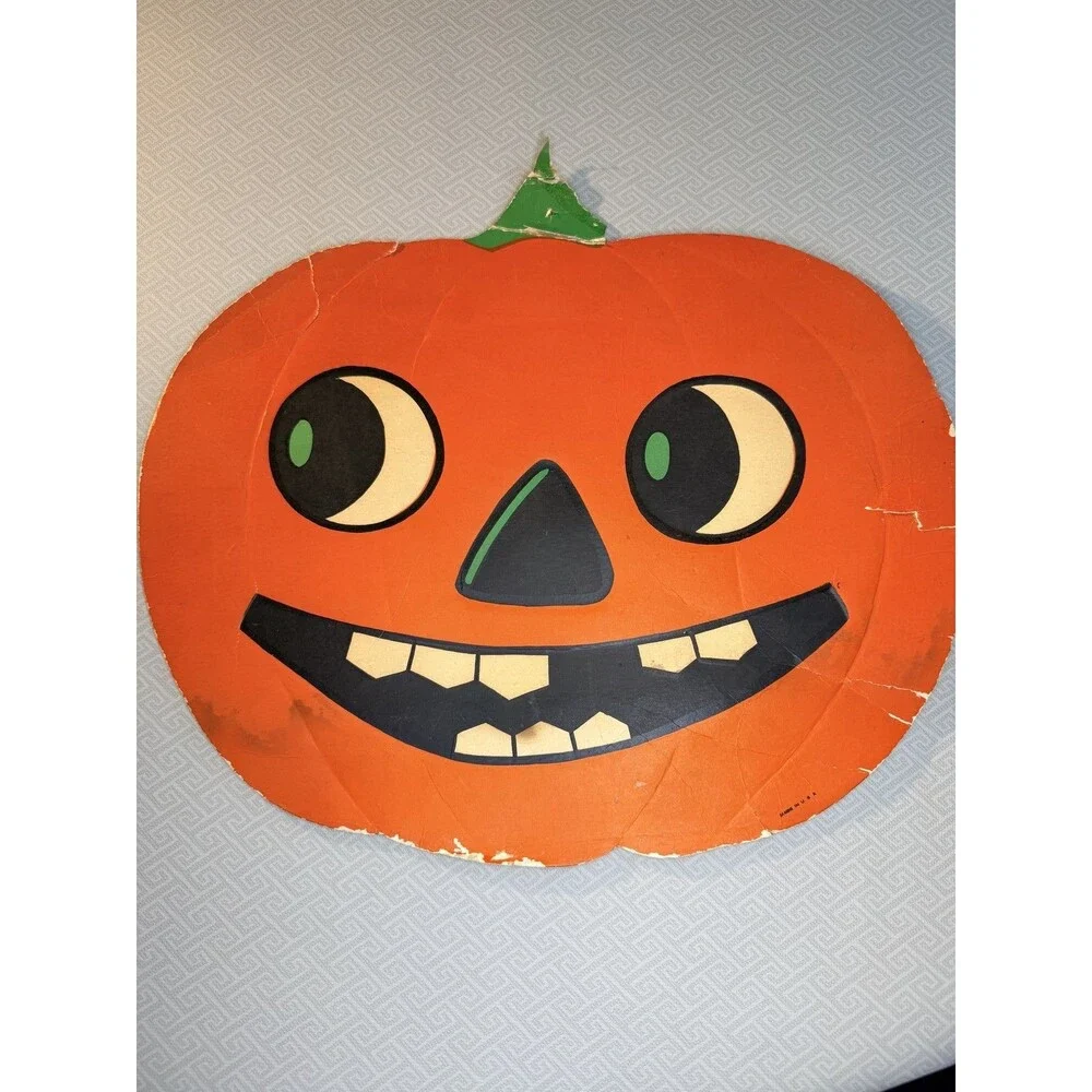 Vintage Halloween HE Luhrs Jack-O-Lantern Pressed Cardboard Die-Cut Decoratio